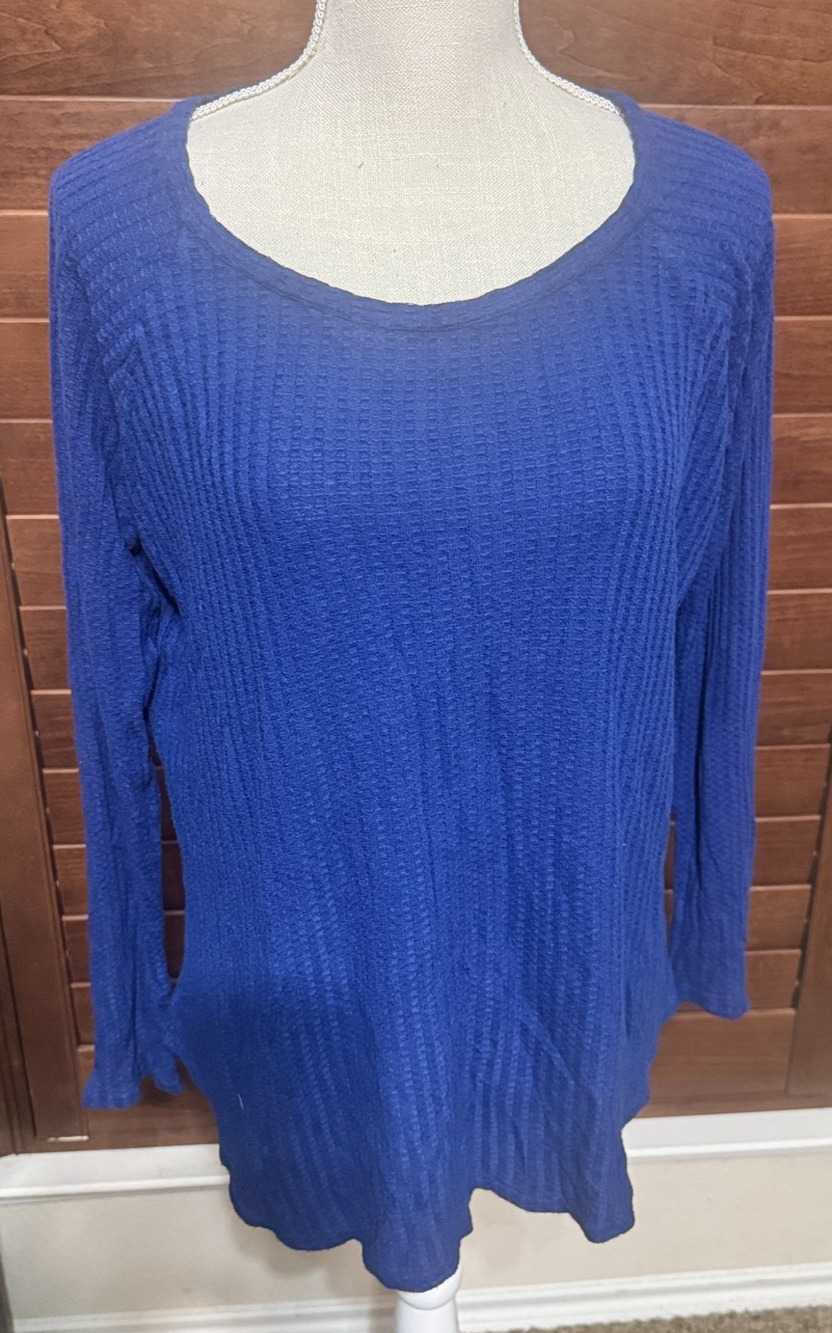 Chaser T-shirt Royal Blue Waffle Knit‎ Thermal Sz L curved hem stretch casual
